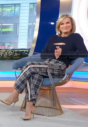 Jennifer's navy cutout sweater and plaid pants on Good Morning America