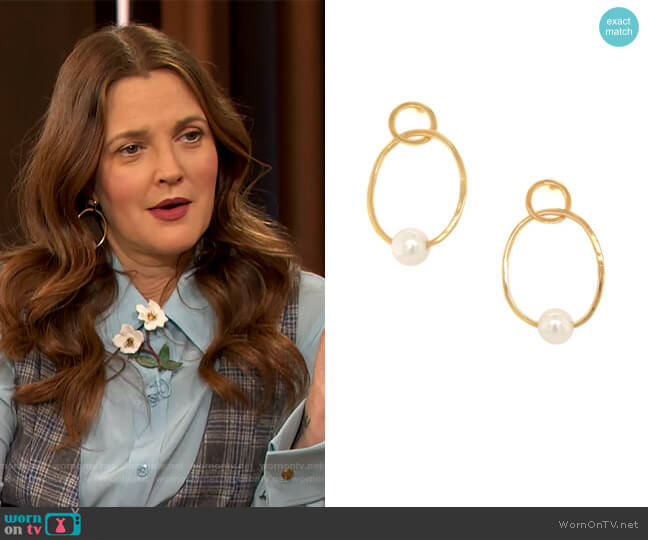 Open Pearl Earrings by Jennifer Miller worn by Drew Barrymore  on The Drew Barrymore Show