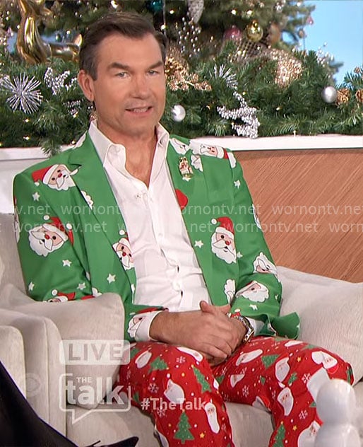 Jerry's green Christmas Santa print suit on The Talk