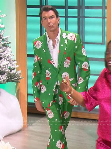 Jerry's green Santa Clause print blazer and pants on The Talk