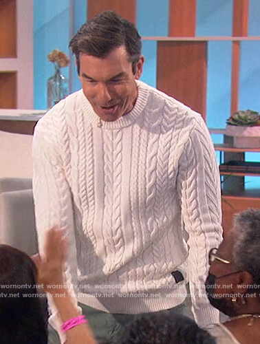 Jerry’s white cable knit sweater on The Talk