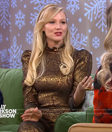 Jewel’s paisley brocade jumpsuit on The Kelly Clarkson Show