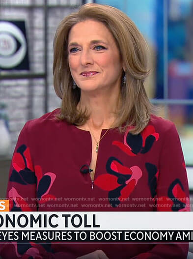 Jill Schlesinger’s red floral dress on CBS Mornings
