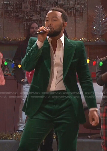 John Legend’s green velvet blazer and pants on The Voice