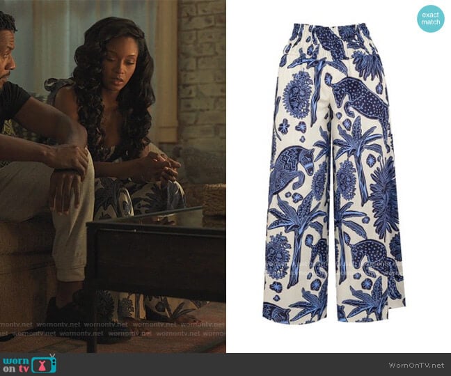 La Esperanza printed cotton pants by Johanna Ortiz worn by Angela Vaughn (Yaya DaCosta) on Our Kind of People