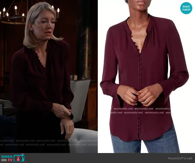 ariana Button-Up Silk Blouse by Joie worn by Nina Reeves (Cynthia Watros) on General Hospital
