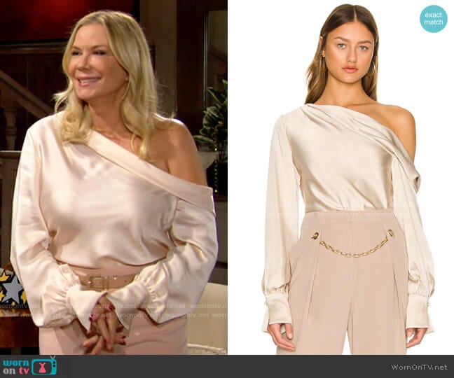 Jonathan Simkhai Alice One Shoulder Top worn by Brooke Logan (Katherine Kelly Lang) on The Bold and the Beautiful