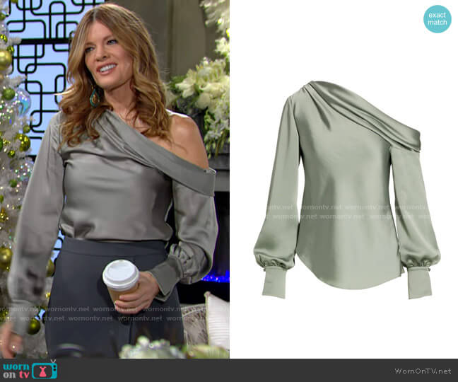 Jonathan Simkhai Alice Blouse in Sage worn by Phyllis Summers (Michelle Stafford) on The Young and the Restless