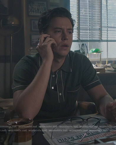 Jughead's teal piping trim polo on Riverdale