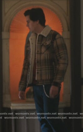 Jughead’s brown plaid sherpa jacket on Riverdale