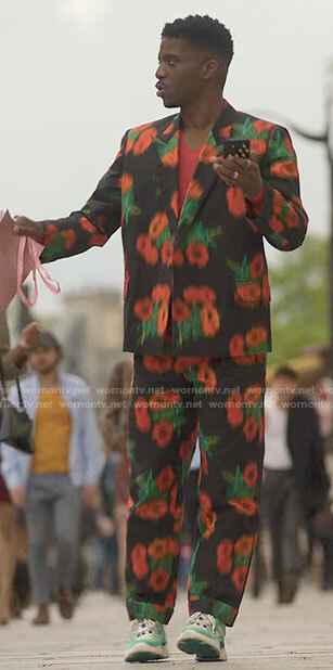Julien’s floral suit on Emily in Paris