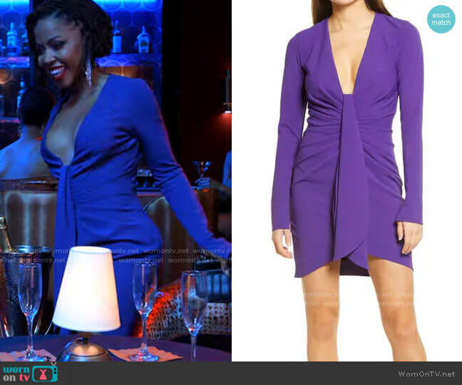 Katie May Next Round Plunge Neck Long Sleeve Minidress worn by Andrea Barnes (Kj Smith) on Tyler Perrys Sistas