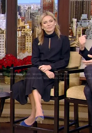 Kelly’s navy keyhole midi dress on Live with Kelly and Ryan