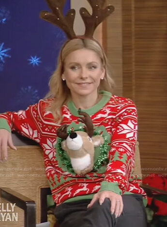 Kelly's reindeer ugly Christmas sweater on Live with Kelly and Ryan
