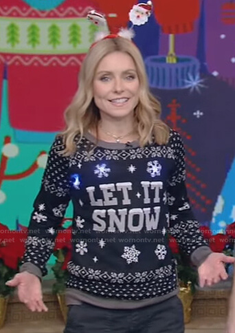 Kelly’s Let It Snow sweater on Live with Kelly and Ryan