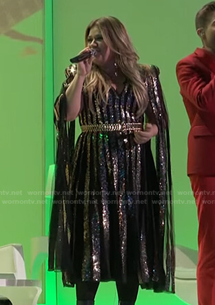 Kelly's sequin stripe cape dress on The Voice