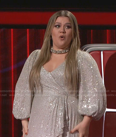 Kelly's sequin wrap maxi dress on The Voice