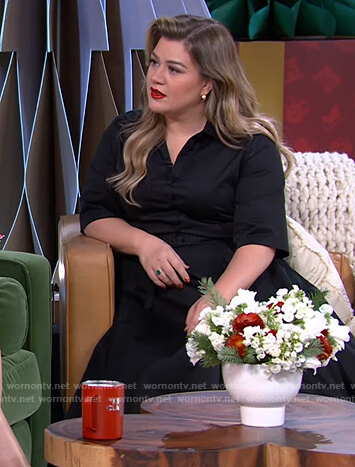 Kelly's black button down shirtdress on The Kelly Clarkson Show