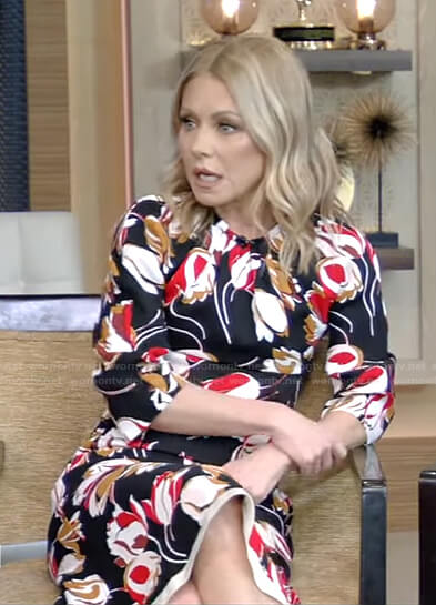 Kelly’s black tulip print dress on Live with Kelly and Ryan