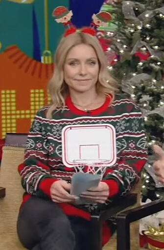 Kelly’s basketball net ugly Christmas sweater on Live with Kelly and Ryan