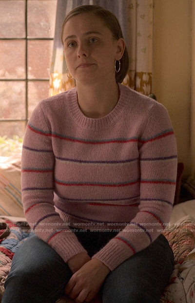 Kimberly's purple striped sweater on The Sex Lives of College Girls