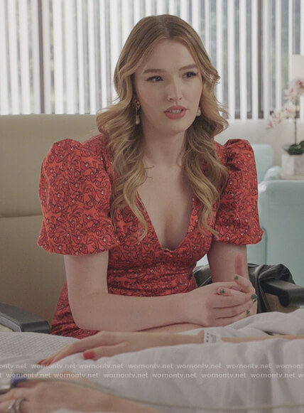 Kirby’s red floral puff sleeve dress on Dynasty