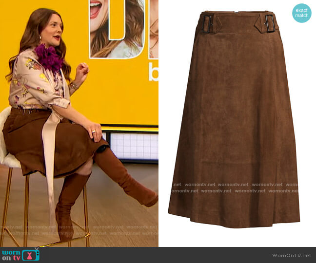Sylvie Suede Skirt by Kobi Halperin worn by Drew Barrymore  on The Drew Barrymore Show