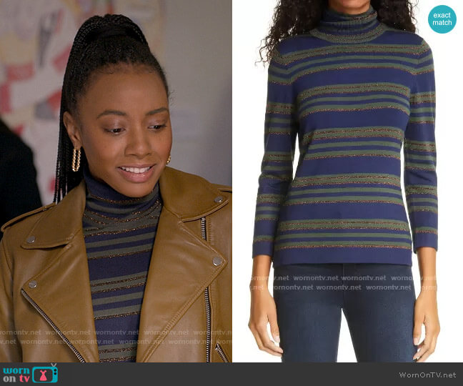 L'Agence Harlee Striped Turtleneck Top worn by Whitney Chase (Alyah Chanelle Scott) on The Sex Lives of College Girls