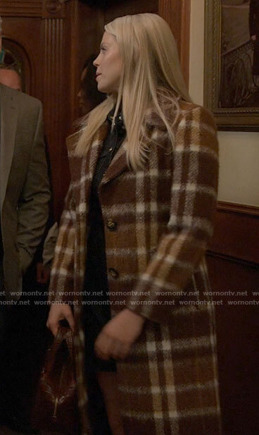 Leighton’s brown plaid coat on The Sex Lives of College Girls