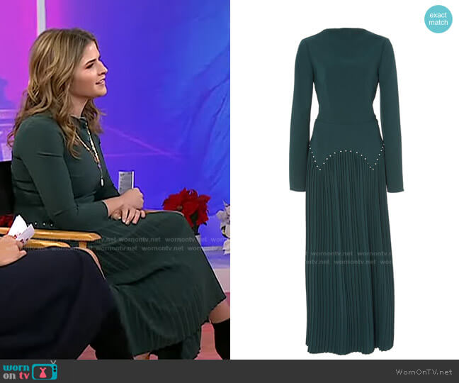 Pleated Bead-embellished Crepe Dress In Green by Lela Rose worn by Jenna Bush Hager  on Today