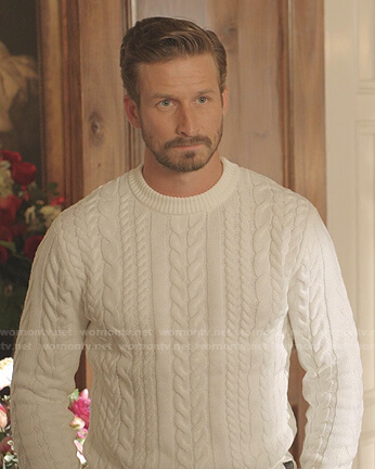 Liam's white cable knit sweater on Dynasty