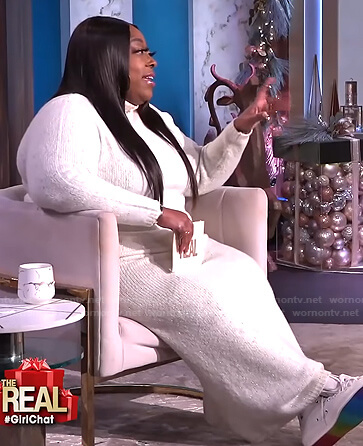 Loni’s white turtleneck sweater dress on The Real