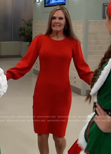 Lucy’s red puff sleeve dress on General Hospital