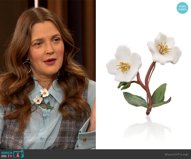 Helebore Brooch by Luz Camino worn by Drew Barrymore  on The Drew Barrymore Show