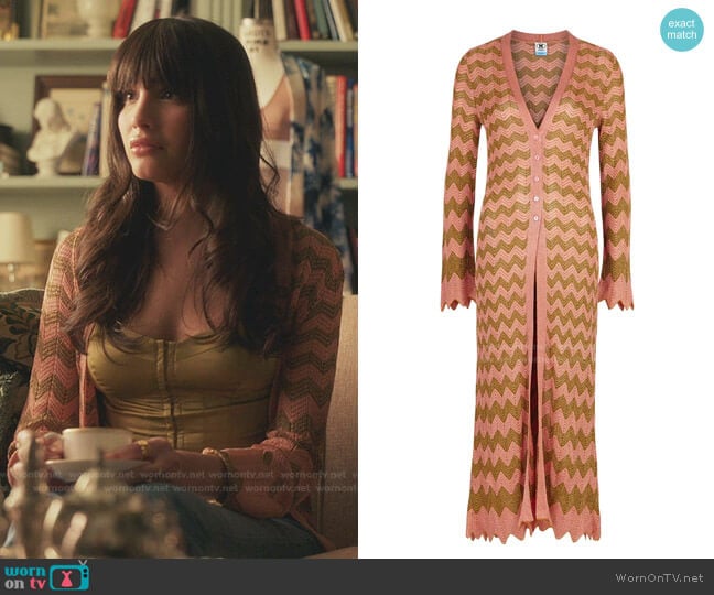 Zigzag Metallic-Knit Longline Cardigan by M Missoni worn by Luna La (Zión Moreno) on Gossip Girl