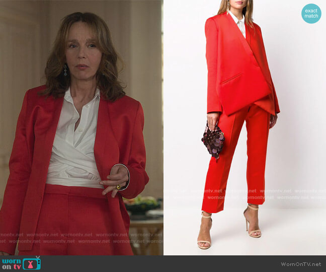 Wrap-front Blazer and Pants by Maison Rabih Kayrouz worn by Sylvie (Philippine Leroy-Beaulieu) on Emily in Paris