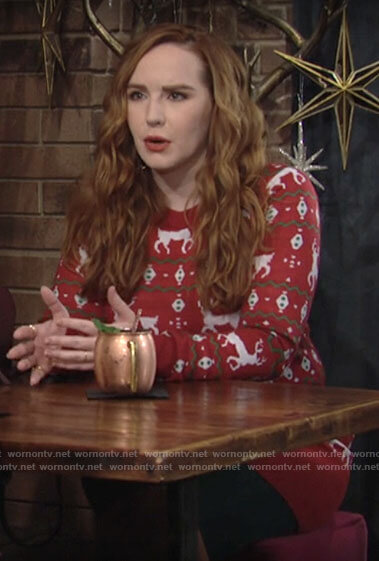 Mariah's Christmas sweater dress on The Young and the Restless