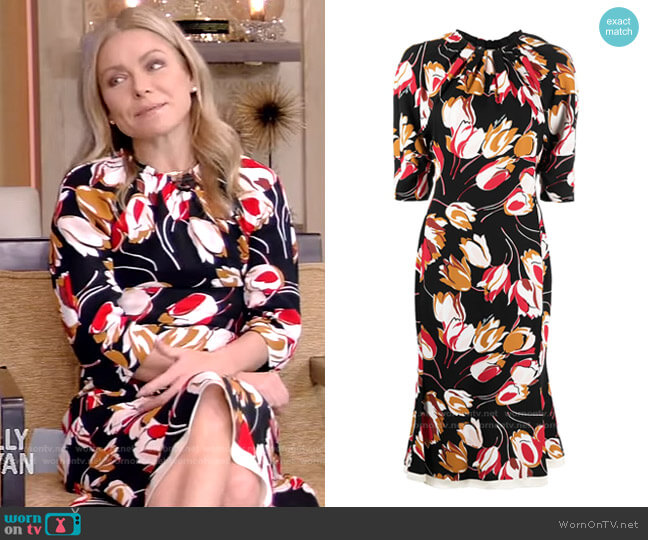 Tulip-Print Mid-Length Dress by Marni worn by Kelly Ripa  on Live with Kelly & Ryan