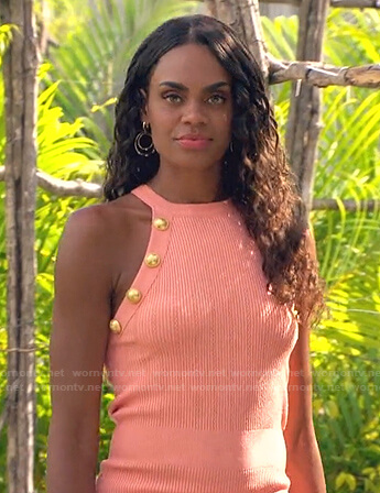 Michelle’s pink button embellished ribbed dress on The Bachelorette
