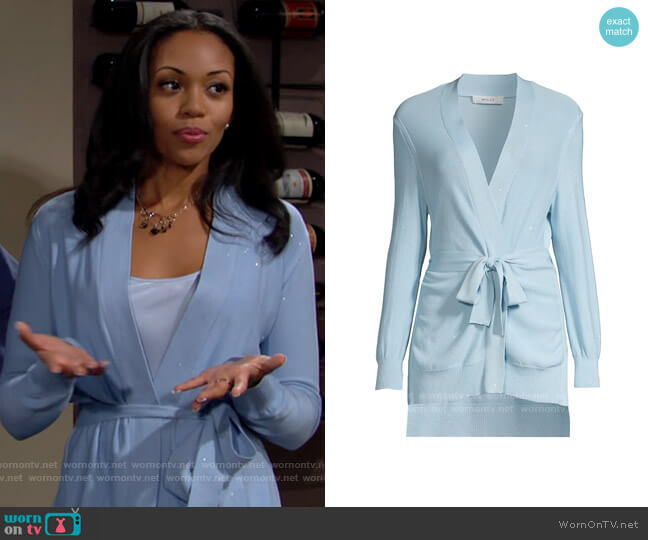 Milly Sequin Tie Front Cardigan worn by Amanda Sinclair (Mishael Morgan) on The Young & the Restless