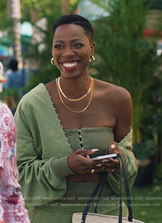 Molly's green bomber jacket and pants on Insecure