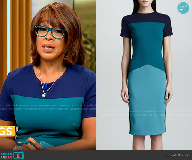 Narciso Rodrigo Colorblock Pebble Crepe Jersey Dress worn by Gayle King on CBS Mornings