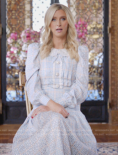 Nicky’s blue gingham check dress on Paris in Love