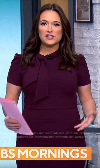 Nikki Battiste’s burgundy tie neck dress on CBS Mornings