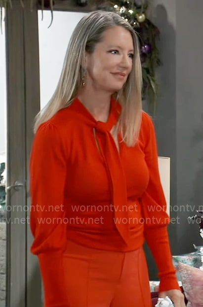 Nina's red tie neck sweater on General Hospital