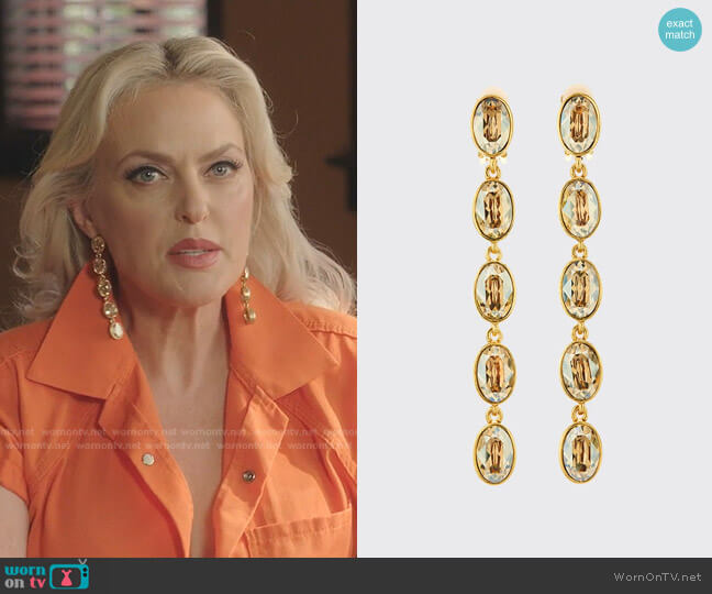 Crystal Oval Long Drop Earrings by Oscar de la Renta worn by Alexis Carrington (Elaine Hendrix) on Dynasty
