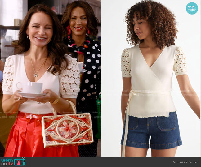 & Other Stories Pointelle Knit Wrap Top worn by Charlotte York (Kristin Davis) on And Just Like That