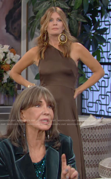 Phyllis’s brown one-shoulder dress on The Young and the Restless