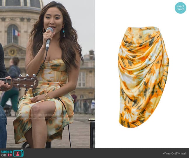 Tie Dye Ruched Side Skirt by Pretty Little Thing worn by Mindy Chen (Ashley Park) on Emily in Paris