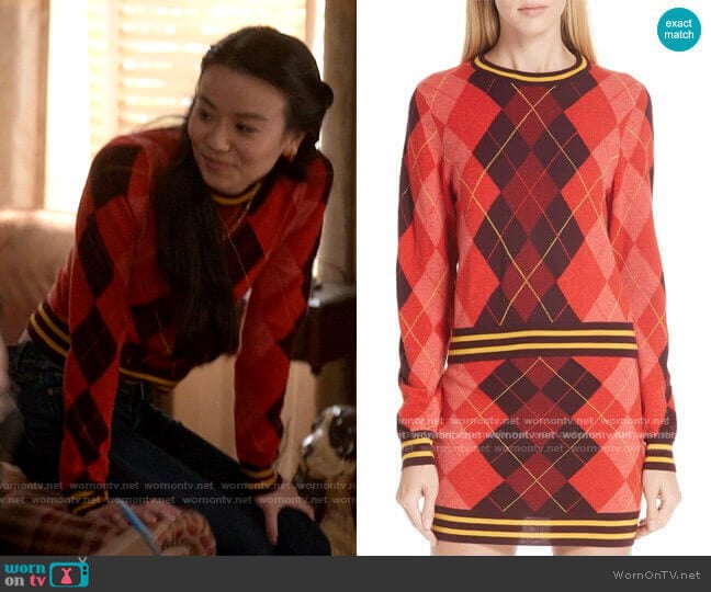 Rag & Bone Dex Argyle Sweater worn by Evangeline on The Sex Lives of College Girls